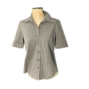 INC International Concepts Womens Button Front Short Sleeve Blouse Gray Size 8